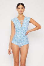 Load image into Gallery viewer, Marina West Swim Bring Me Flowers V-Neck One Piece Swimsuit In Thistle Blue - Sizes S-2XL Ti Amo I love you
