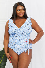 Load image into Gallery viewer, Marina West Swim Full Size Float On Ruffle Faux Wrap One-Piece in Blossom Blue - Sizes S-3XL Ti Amo I love you
