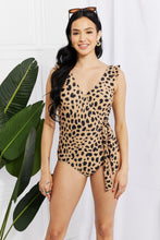 Load image into Gallery viewer, Marina West Swim Full Size Float On Ruffle Faux Wrap One-Piece in Leopard - Sizes S-3XL Ti Amo I love you
