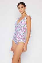 Load image into Gallery viewer, Marina West Swim Full Size Float On Ruffle Faux Wrap One-Piece in Roses Off-White - Sizes S-3XL Ti Amo I love you
