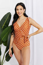 Load image into Gallery viewer, Marina West Swim Full Size Float On Ruffle Faux Wrap One-Piece in Terracotta - Sizes S-3XL Ti Amo I love you
