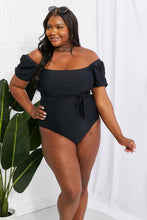 Load image into Gallery viewer, Marina West Swim Salty Air Puff Sleeve One-Piece in Black - Sizes S-2XL Ti Amo I love you
