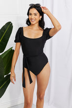 Load image into Gallery viewer, Marina West Swim Salty Air Puff Sleeve One-Piece in Black - Sizes S-2XL Ti Amo I love you
