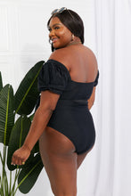 Load image into Gallery viewer, Marina West Swim Salty Air Puff Sleeve One-Piece in Black - Sizes S-2XL Ti Amo I love you
