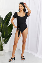 Load image into Gallery viewer, Marina West Swim Salty Air Puff Sleeve One-Piece in Black - Sizes S-2XL Ti Amo I love you
