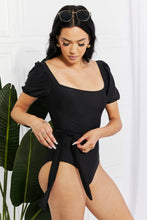 Load image into Gallery viewer, Marina West Swim Salty Air Puff Sleeve One-Piece in Black - Sizes S-2XL Ti Amo I love you
