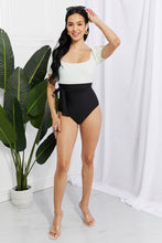 Load image into Gallery viewer, Marina West Swim Salty Air Puff Sleeve One-Piece in Cream/Black - Sizes S-2XL Ti Amo I love you
