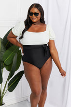 Load image into Gallery viewer, Marina West Swim Salty Air Puff Sleeve One-Piece in Cream/Black - Sizes S-2XL Ti Amo I love you
