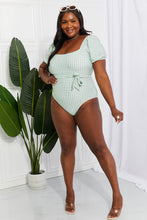 Load image into Gallery viewer, Marina West Swim Salty Air Puff Sleeve One-Piece in Sage - Only Sizes S-XL Left Ti Amo I love you
