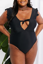 Load image into Gallery viewer, Marina West Swim Seashell Ruffle Sleeve One-Piece in Black - Sizes S-2XL Ti Amo I love you
