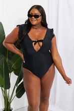 Load image into Gallery viewer, Marina West Swim Seashell Ruffle Sleeve One-Piece in Black - Sizes S-2XL Ti Amo I love you
