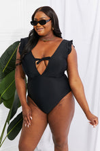 Load image into Gallery viewer, Marina West Swim Seashell Ruffle Sleeve One-Piece in Black - Sizes S-2XL Ti Amo I love you
