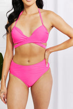 Load image into Gallery viewer, Marina West Swim Summer Splash Halter Bikini Set in Pink - Only Sizes S-2XL Left Ti Amo I love you
