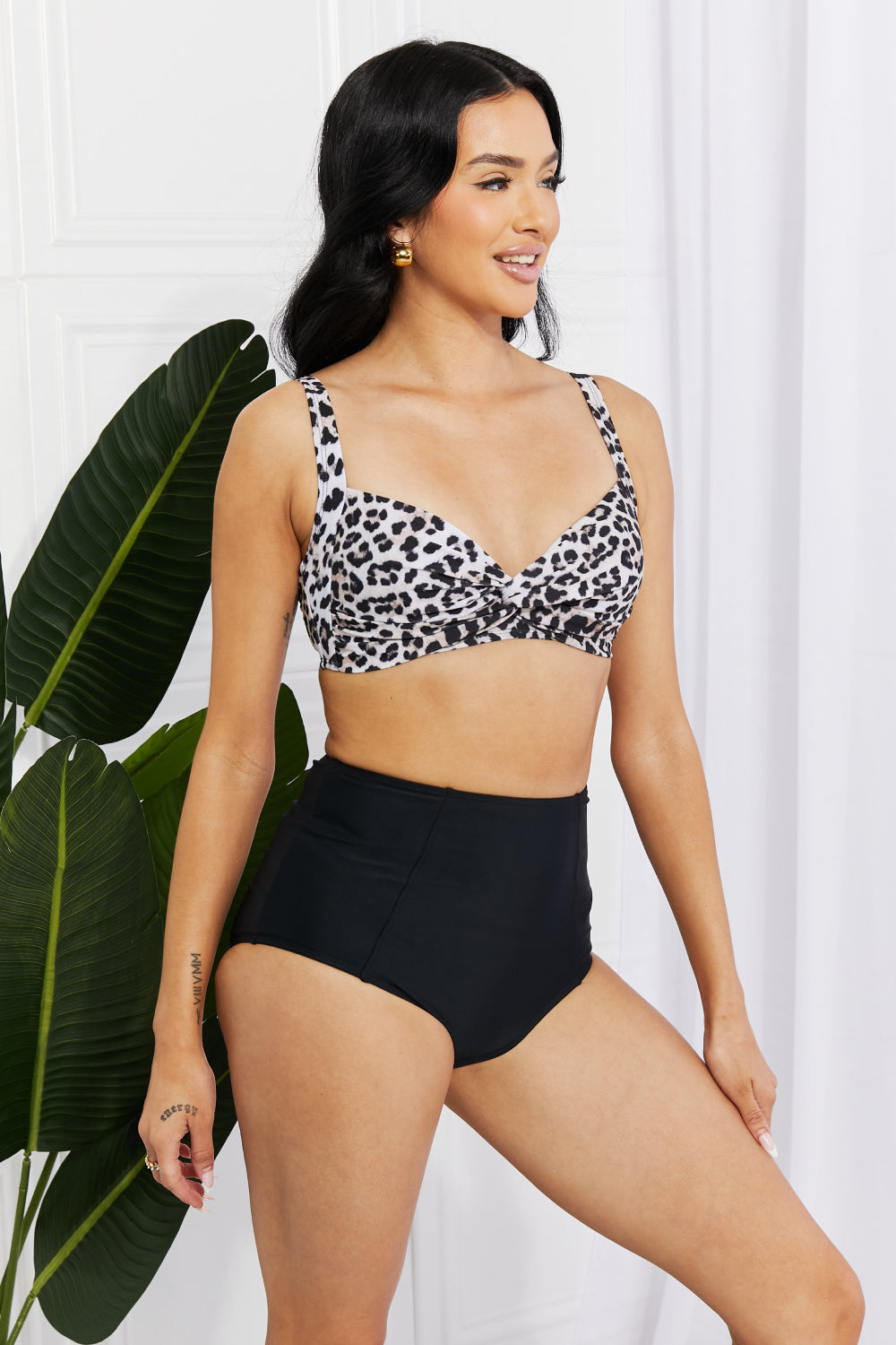 Marina West Swim Take A Dip Twist High-Rise Bikini in Leopard - Only Sizes S-2XL Left Ti Amo I love you