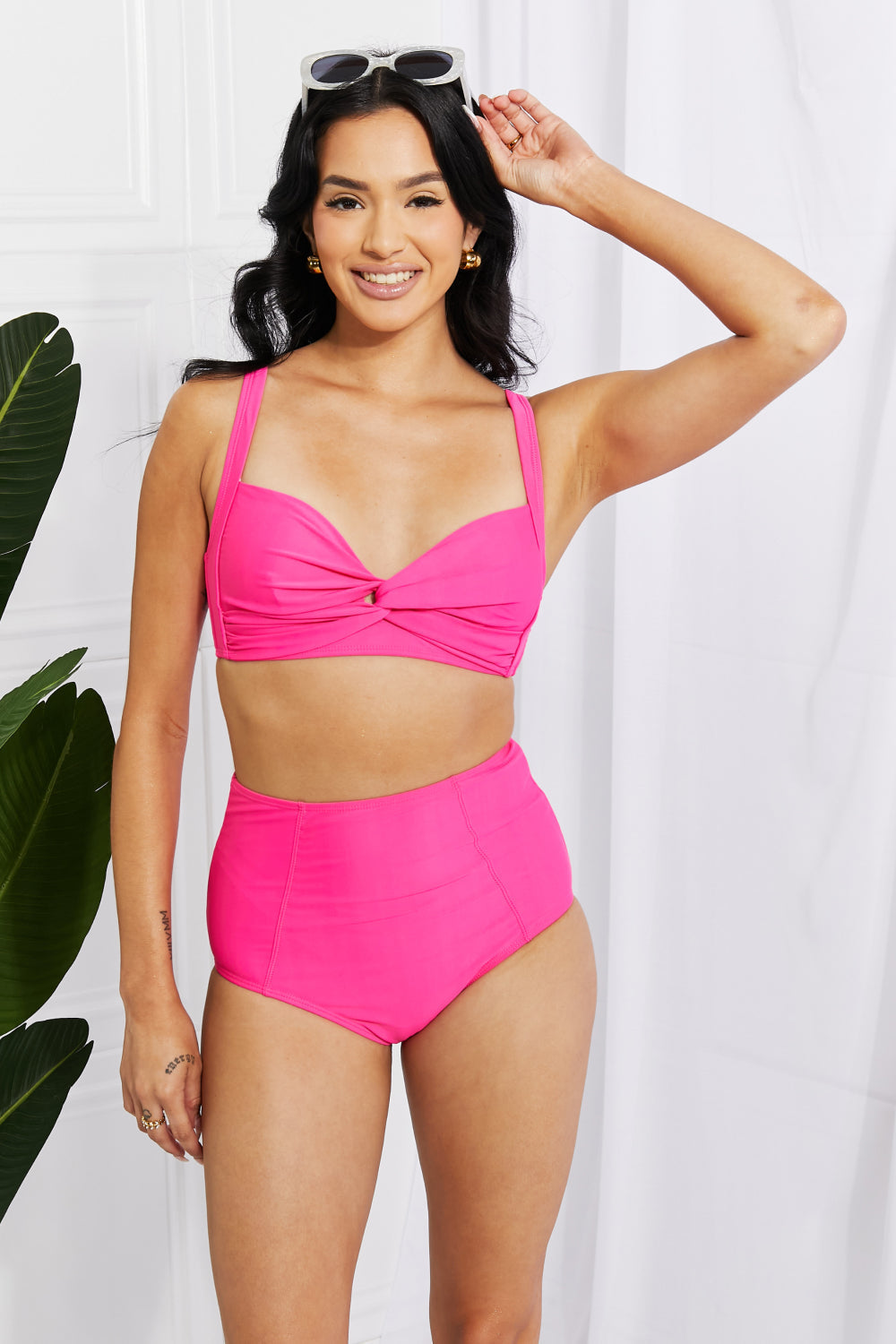 Marina West Swim Take A Dip Twist High-Rise Bikini in Pink - Sizes S-2XL Ti Amo I love you