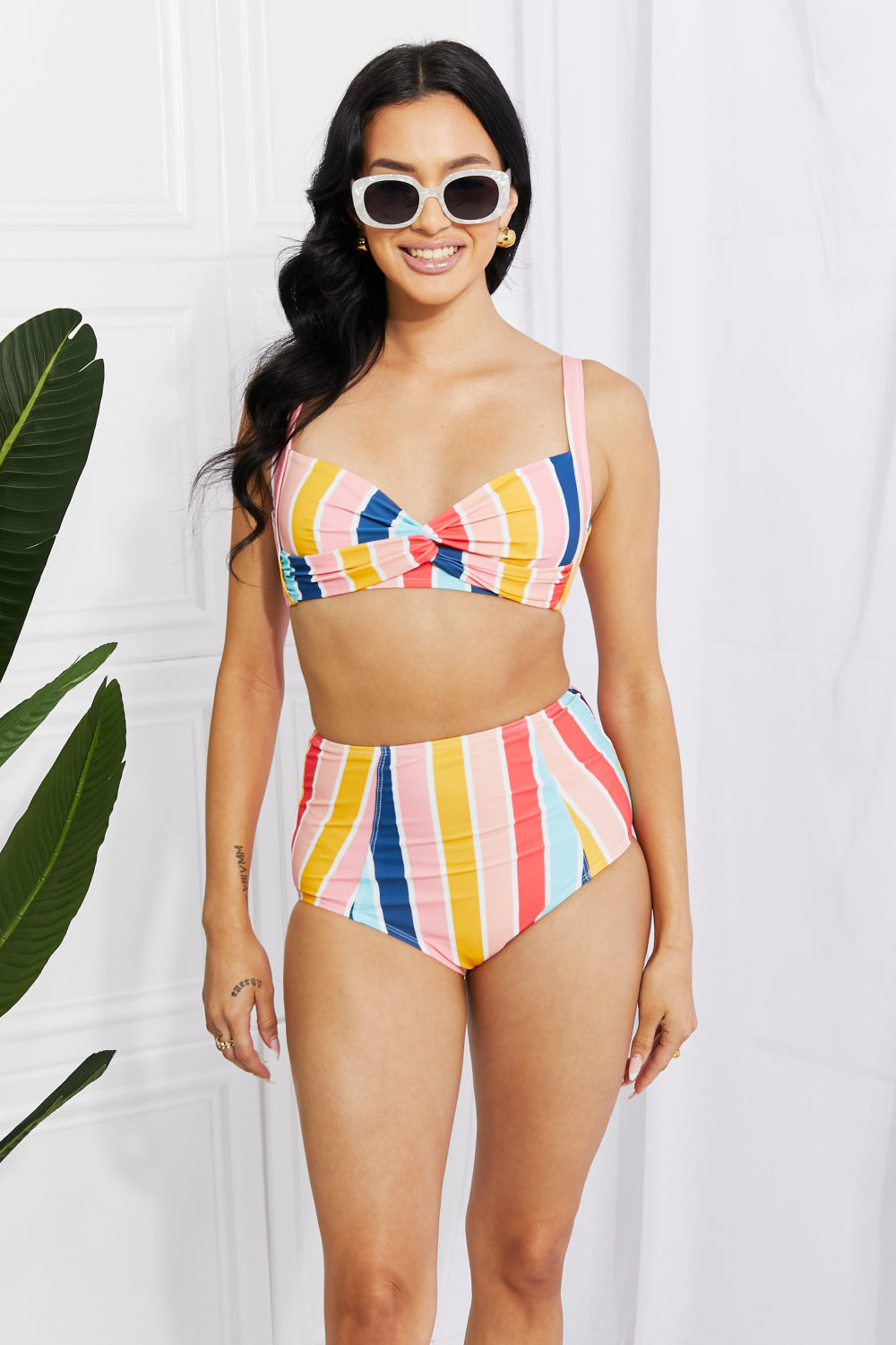 Marina West Swim Take A Dip Twist High-Rise Bikini in Stripe - Sizes S-2XL Ti Amo I love you