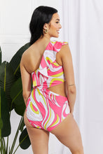 Load image into Gallery viewer, Marina West Swim Vitamin C Asymmetric Cutout Ruffle Swimsuit in Pink - Only Sizes XS-XL Left Ti Amo I love you
