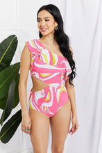 Load image into Gallery viewer, Marina West Swim Vitamin C Asymmetric Cutout Ruffle Swimsuit in Pink - Only Sizes XS-XL Left Ti Amo I love you
