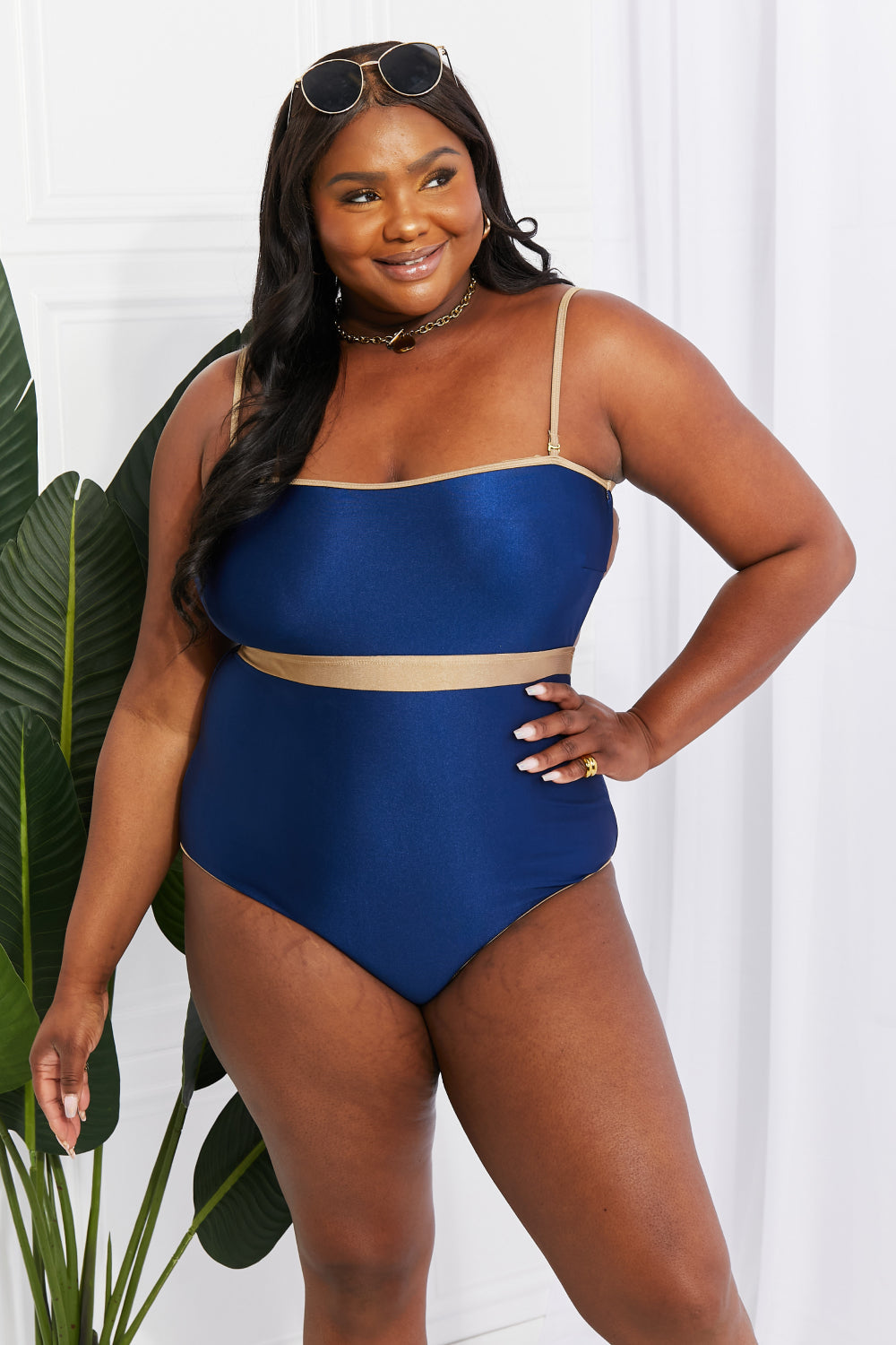 Marina West Swim Wave Break Contrast Trim One-Piece - Onle Sizes S-XL Left Ti Amo I love you