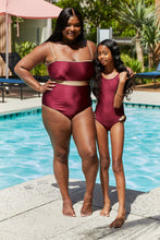 Load image into Gallery viewer, Marina West Swim Wave Break Contrast Trim One-Piece in Wine - Sizes 18mths- Kids 10/11 Ti Amo I love you
