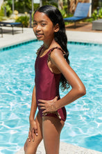 Load image into Gallery viewer, Marina West Swim Wave Break Contrast Trim One-Piece in Wine - Sizes 18mths- Kids 10/11 Ti Amo I love you
