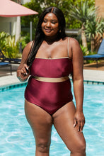 Load image into Gallery viewer, Marina West Swim Wave Break Contrast Trim One-Piece in Wine - Sizes S-2XL Ti Amo I love you
