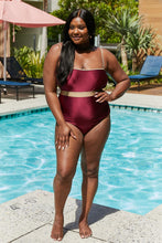 Load image into Gallery viewer, Marina West Swim Wave Break Contrast Trim One-Piece in Wine - Sizes S-2XL Ti Amo I love you
