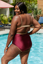 Load image into Gallery viewer, Marina West Swim Wave Break Contrast Trim One-Piece in Wine - Sizes S-2XL Ti Amo I love you
