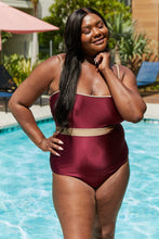 Load image into Gallery viewer, Marina West Swim Wave Break Contrast Trim One-Piece in Wine - Sizes S-2XL Ti Amo I love you
