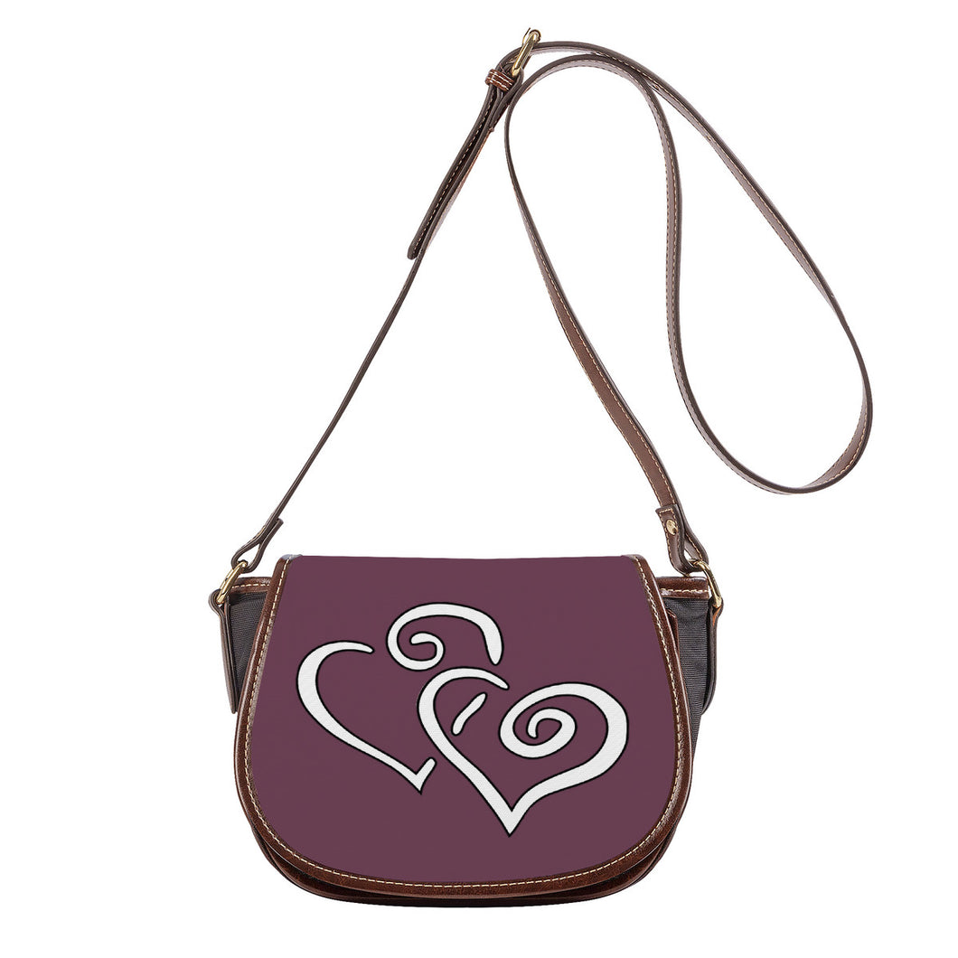 Ti Amo I love you - Exclusive Brand - Brownish Purple - Double White Heart - Saddle Bag