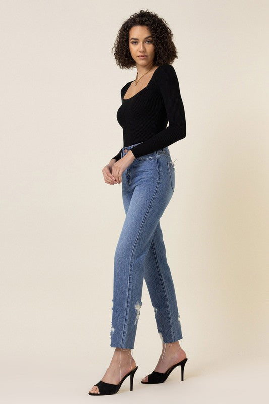 Medium Stone - High Waisted Straight Legged Jeans - Sizes 1-15 Ti Amo I love you