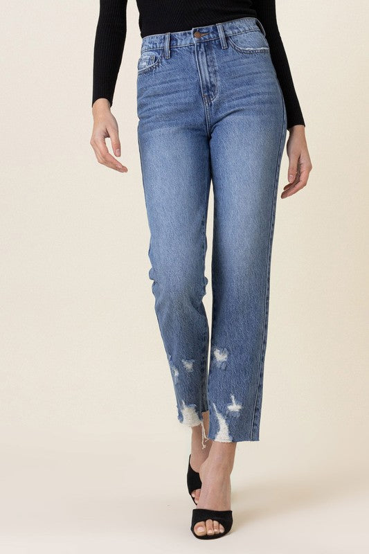 Medium Stone - High Waisted Straight Legged Jeans Ti Amo I love you