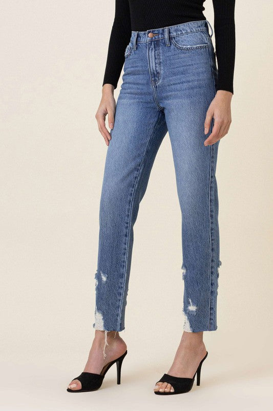 Medium Stone - High Waisted Straight Legged Jeans Ti Amo I love you