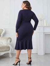 Load image into Gallery viewer, Melo Apparel - Plus Size - Blueberry - Buttoned Round Neck Tie Belt Midi Dress Ti Amo I love you
