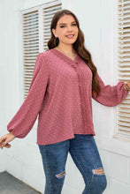 Load image into Gallery viewer, Melo Apparel Plus Size Lace Trim V-Neck Balloon Sleeve Blouse - Sizes 1XL-4XL Ti Amo I love you
