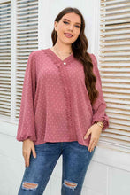 Load image into Gallery viewer, Melo Apparel Plus Size Lace Trim V-Neck Balloon Sleeve Blouse - Sizes 1XL-4XL Ti Amo I love you
