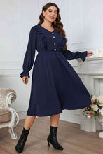 Load image into Gallery viewer, Melo Apparel - Plus Size - Navy - V-Neck Buttoned Flounce Sleeve Dress Ti Amo I love you
