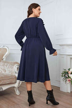 Load image into Gallery viewer, Melo Apparel - Plus Size - Navy - V-Neck Buttoned Flounce Sleeve Dress Ti Amo I love you
