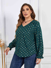 Load image into Gallery viewer, Melo Apparel Plus Size Printed Frill Trim Flounce Sleeve Blouse - Sizes 1XL-4XL Ti Amo I love you
