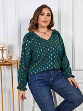 Load image into Gallery viewer, Melo Apparel Plus Size Printed Frill Trim Flounce Sleeve Blouse - Sizes 1XL-4XL Ti Amo I love you
