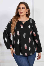 Load image into Gallery viewer, Melo Apparel Plus Size Printed Round Neck Long Sleeve Cutout Blouse - Sizes 1XL-4XL Ti Amo I love you
