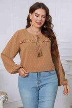 Load image into Gallery viewer, Melo Apparel Plus Size Swiss Dot Frill Trim Round Neck Blouse Ti Amo I love you
