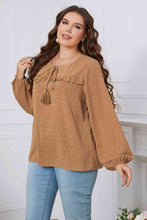 Load image into Gallery viewer, Melo Apparel Plus Size Swiss Dot Frill Trim Round Neck Blouse Ti Amo I love you
