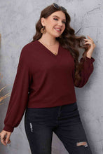 Load image into Gallery viewer, Melo Apparel - Plus Size - Wine - V-Neck Dropped Shoulder Blouse - Sizes 1XL-4XL Ti Amo I love you
