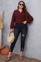 Load image into Gallery viewer, Melo Apparel - Plus Size - Wine - V-Neck Dropped Shoulder Blouse - Sizes 1XL-4XL Ti Amo I love you
