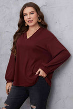 Load image into Gallery viewer, Melo Apparel - Plus Size - Wine - V-Neck Dropped Shoulder Blouse - Sizes 1XL-4XL Ti Amo I love you
