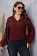 Load image into Gallery viewer, Melo Apparel - Plus Size - Wine - V-Neck Dropped Shoulder Blouse - Sizes 1XL-4XL Ti Amo I love you
