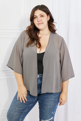 Melody Just Breathe Full Size Chiffon Kimono in Grey Ti Amo I love you