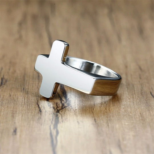 Men Cross Shaped Ring in Stainless Steel with Silverly Black Golden Male Jewelry Ti Amo I love you