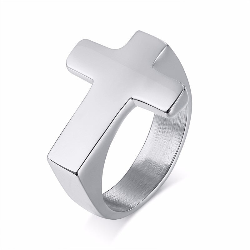 Men Cross Shaped Ring in Stainless Steel with Silverly Black Golden Male Jewelry Ti Amo I love you